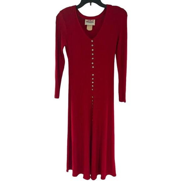 C.W. Rose Vintage Dress Womens Size Small Long Sleeves Button Down Red Maxi - Picture 4 of 8